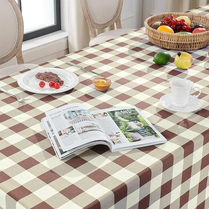 Softalker Gingham Checkered Tablecloth Square - Outdoor Waterproof Buffalo Plaid Table Cloth, Stain Resistant Washable Table Cover for Picnic, Camping, Dining - Coffee and White, 54 x 54 Inch