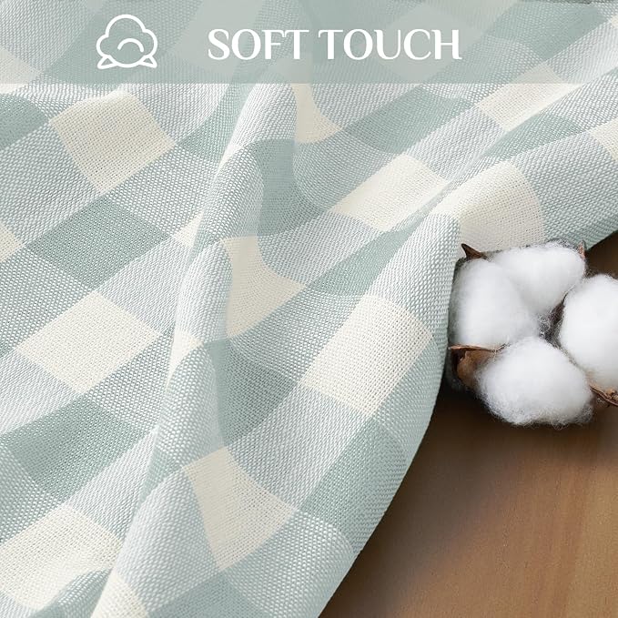 Softalker Checkered Tablecloth Square, Outdoor Linen Cotton Gingham Table Cloth with Tassel, Heavy Duty Wrinkle Free Buffalo Plaid Table Cover for Kitchen Dining Summer Party - 55 x 55 Inch, Aqua