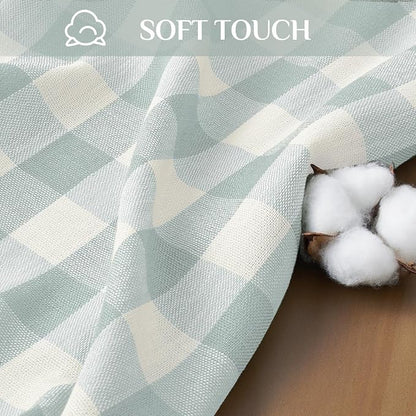 Softalker Checkered Tablecloth Rectangle, Outdoor Linen Cotton Gingham Table Cloth with Tassel, Heavy Duty Wrinkle Free Buffalo Plaid Table Cover for Kitchen Dining Summer Party - 55 x 120 Inch, Aqua