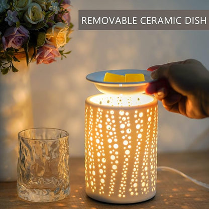 PALANCHY Electric Wax Melt Warmer with Timer 2/4/8 Hour, Ceramic Wax Warmer | Oil Burner With Soft Glow Starry Night Light, 2 Bulb 25W Included. Wax Melter For Scented Wax Electric For Nightstand & Shelf