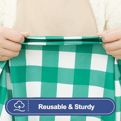 Smiry Picnic Table Cloth 2 Pack, Waterproof Elastic Fitted Tablecloths for 8FT Rectangle Tables, Washable Polyester Buffalo Plaid Tablecloth for Camping, Dining & Outdoor (Green & White, 30" x 96")