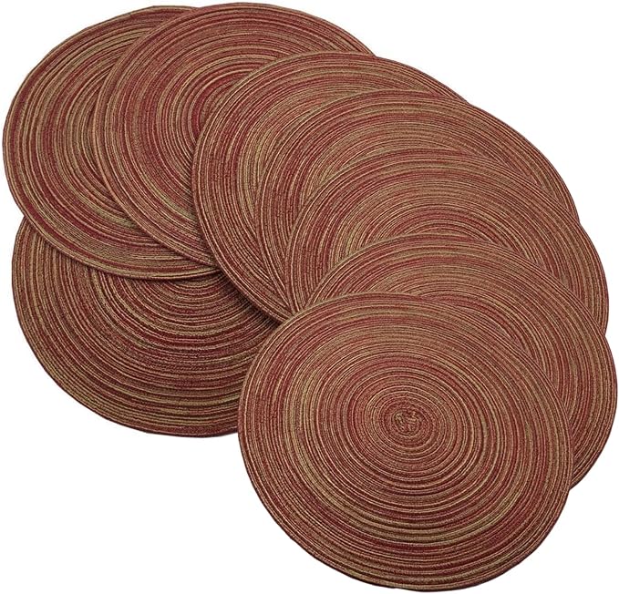 Red-A, Placemats, Round Placemats for Dining Table Set of 8 Woven Heat Resistant Non-Slip Kitchen Table Mats Diameter 14 Inch(Wine)