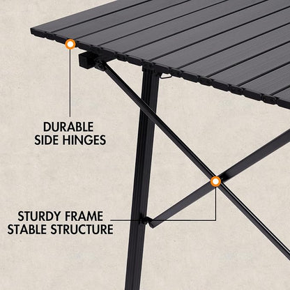 Portal Camping Table Portable Foldable with Adjustable Legs, Aluminum Folding Table Roll Up Table with Carrying Bag for Outdoor, Beach, Picnic, Backyards, BBQ and Party, Black, Big