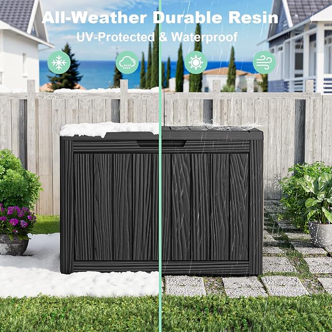 45 Gallon Resin Deck Box Outdoor Storage Box for Patio Furniture,Outdoor Cushions,Garden Tools and Pool Supplies,Waterproof,Lockable(Black,45Gallon)