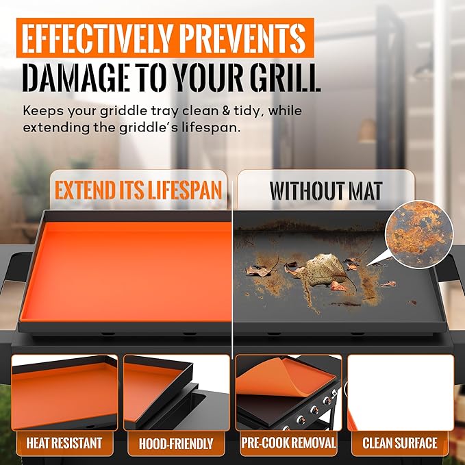 17” Silicone Griddle Mat for Blackstone - Heavy-Duty Food-Grade Griddle Cover & Full Surface Protection, Waterproof, Rust & Dust-Proof, Essential Blackstone Griddle Accessories for Outdoor BBQ