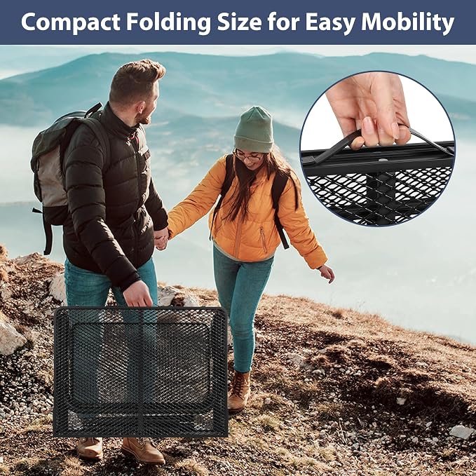 REDCAMP 36x24 Folding Grill Table for Outside with 2 Side Tables, Lightweight Portable Metal Aluminum Outdoor Grill Table with Adjustable Height Legs, Great for Camping Picnic Cooking BBQ, Black 3ft