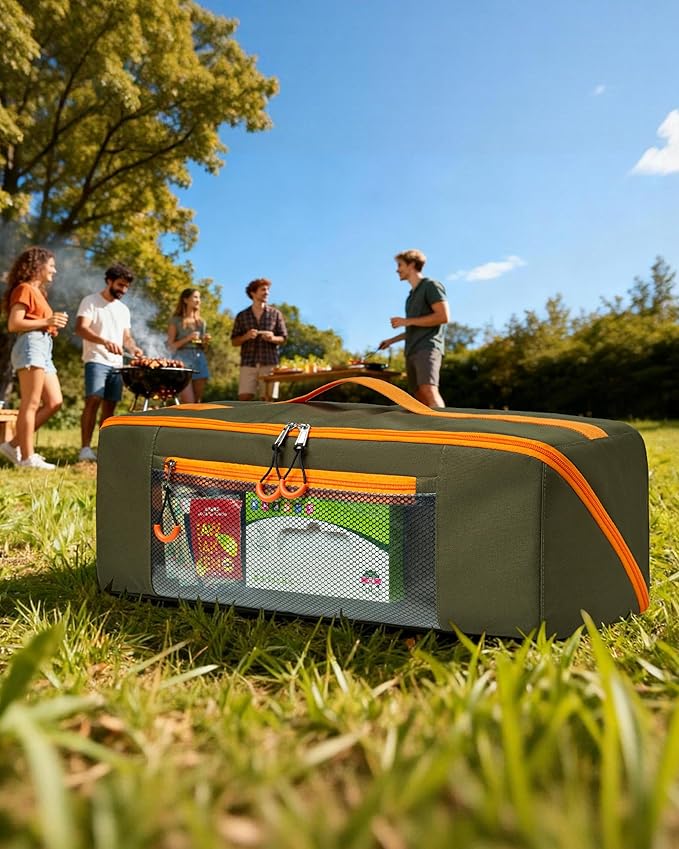 Marscamd 22” Grill Tool Storage Bag with Dual Inner Compartments, Wide-Open Grill Utensil Storage Bag for Grill, Griddle and Barbecue Tools, Green (No Accessories)