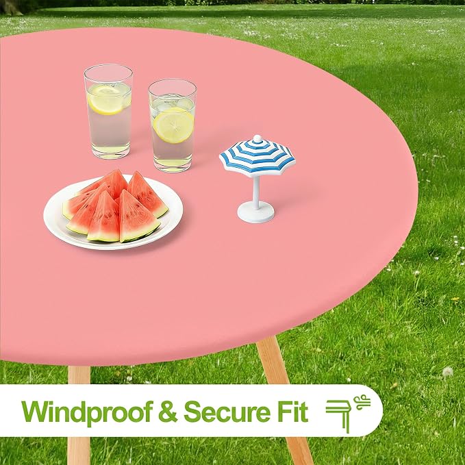 Smiry Round Spandex Tablecloth, Waterpoof Stretch Picnic Table Cover for 45"-56" Tables, Elastic Fitted Washable Tablecloths Dining, Indoor and Outdoor, Coral Red