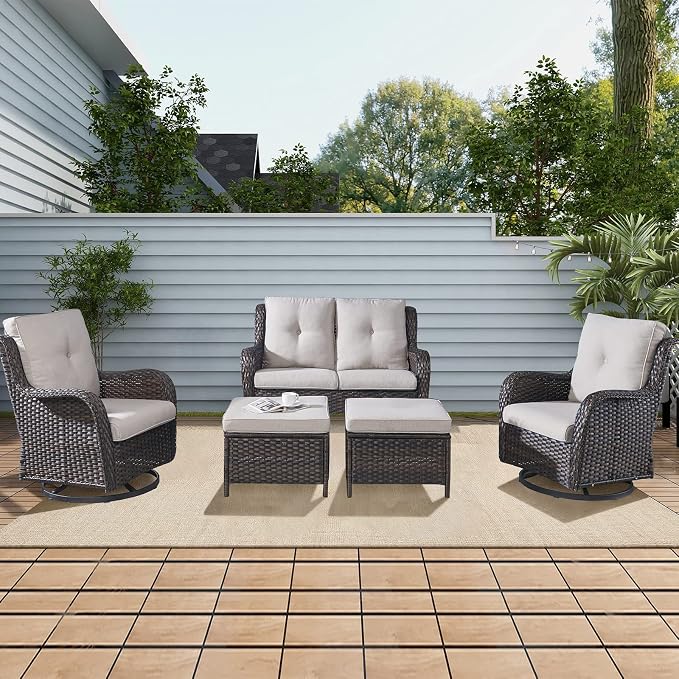 Rilyson Luxury Patio Outdoor Wicker Loveseat, 500 Lbs Weight Capacity Rattan Outdoor 2 seat Sofa Wicker with Deep Seating and Replaceable Cushions for Outside Porch Deck Balcony (Brown/Beige)