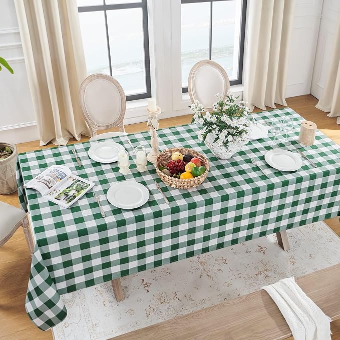 Softalker Gingham Checkered Tablecloth Rectangle - Outdoor Waterproof Buffalo Plaid Table Cloth, Stain Resistant Washable Table Cover for Picnic, Camping - Green and White, 2 Pack - 60 x 102 Inch