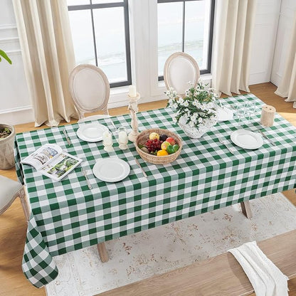 Softalker Gingham Checkered Tablecloth Rectangle - Outdoor Waterproof Buffalo Plaid Table Cloth, Stain Resistant Washable Table Cover for Picnic, Camping - Green and White, 2 Pack - 60 x 84 Inch