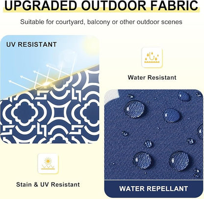 downluxe Outdoor Chair Cushions Set of 4 for Patio Furniture, Water-Resistant Patio Chair Cushions with Ties, High Density Foam Outdoor Seat Cushion, 17" X 16" X 2", Circular Geometry