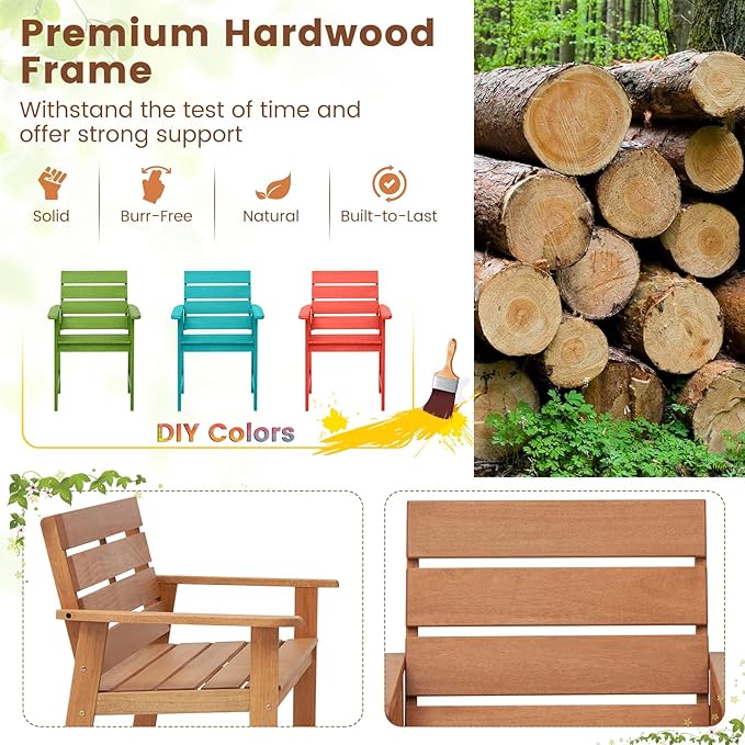 Tangkula Set of 2 Wood Patio Dining Chair, Wood Dining Armchairs with Breathable Slatted Seat & Inclined Backrest, Ergonomic Outdoor Chairs for Backyard, Balcony, Garden