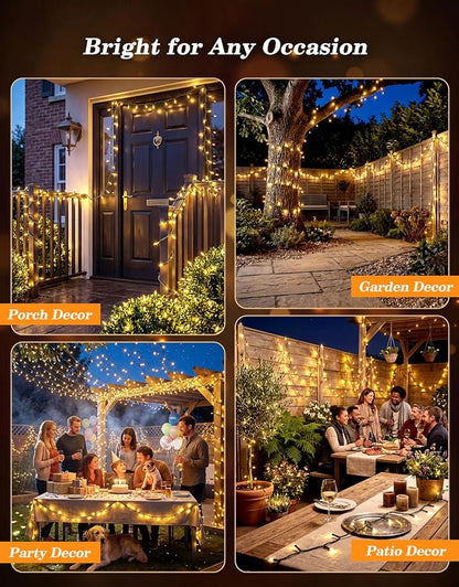 LitHome 2 Pack Solar String Lights Outdoor with Remote, Total 200LED 66FT | Solar Christmas Lights Outside Waterproof, 8 Modes String Light for Xmas Patio Garden Party Yard Tree Decor, Warm White