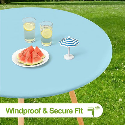Smiry Round Spandex Tablecloth, Waterpoof Stretch Picnic Table Cover for 45"-56" Tables, Elastic Fitted Washable Tablecloths Dining, Indoor and Outdoor, Baby Blue