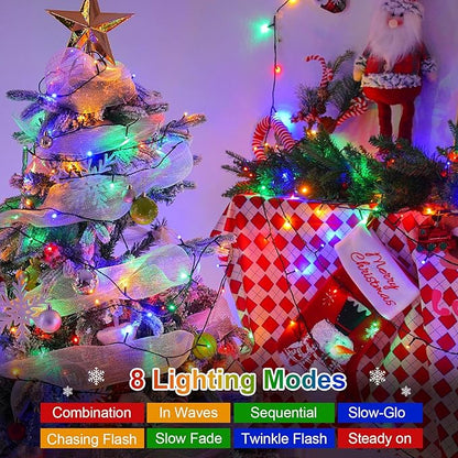 QITONG 500 LED 165ft Multicolor String Lights Outdoor Waterproof, Twinkle Lights with 8 Modes, Green Wire Christmas String Lights Plug in
