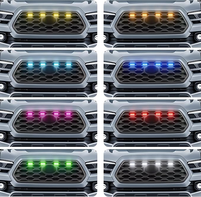 RGB Led Grille Lights for Toyota Tacoma Raptor Grills Light 2020-2023 | 4pcs ,TRD Off Road Sport OEM Grill,Rapt0r Lights for Tacoma 6 LED Upgrade Grille Light