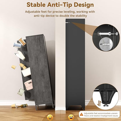 Polup 75" Metal Storage Cabinet with Doors and Shelves, Black Kitchen Pantry Cabinet, 6-Tier Freestanding Tall Storage Cabinet for Garage, Office, Bathroom, Laundry Room, Dining Room