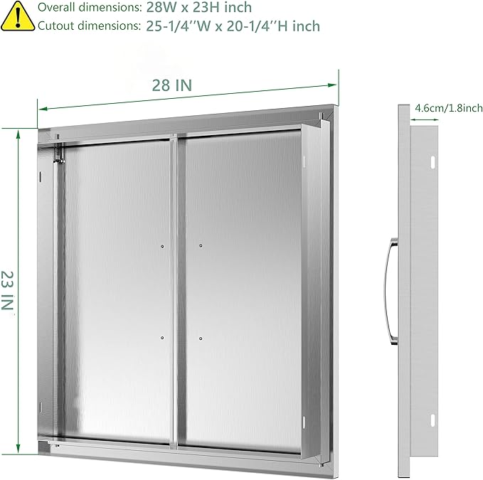 Outdoor Kitchen Doors 28W x 23H Inch, Double BBQ Access Doors 304 Stainless Steel Doors for Outdoor Kitchen Cabinet Grill Station or BBQ Island