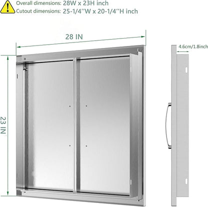 Outdoor Kitchen Doors 28W x 23H Inch, Double BBQ Access Doors 304 Stainless Steel Doors for Outdoor Kitchen Cabinet Grill Station or BBQ Island
