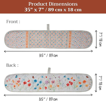 Maison d' Hermine Double Oven Mitts 100% Cotton 7"x35" Double Oven Mitt Heat Resistant BBQ Cooking Gloves with Loop Baking Grilling Kitchen Hotel Home Farmhouse Spring Summer (Summer Whisper)
