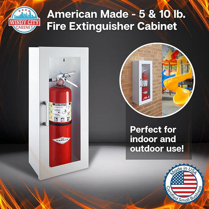 Fire Extinguisher Mount for Wall & Surface - 22 Gauge Steel, USA Made - Fire Extinguisher Cabinet Storage w/Metal Handle - Indoor & Outdoor Use - 24.5H x 9.25W x 6.5D - White