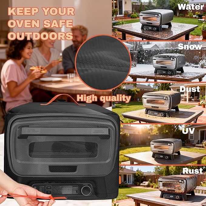 CROTIRAD Waterproof Dust Cover for Ninja Pizza Oven MO201 Series, Accessories for Ninja Woodfire Outdoor Pizza Oven with Drawstrings, UV-Resistant, Elastic Band, Hang Strap, Black