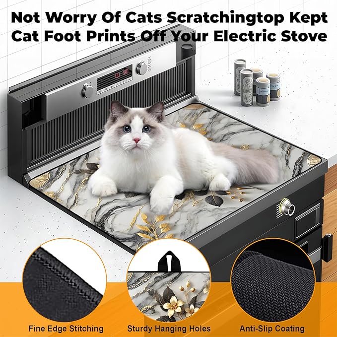 Heat-Resistant Glass Stove Top Cover with Anti-Slip Rubber Coating – 28.5x20.5 Inch Electric Stove Protector, Scratch-Resistant, Expands Counter Space, Stylish Kitchen Decor