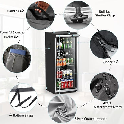 COSHNIBI Outdoor Refrigerator Cover,420D Oxford Waterproof Upright Freezer Cover,Front Can Be Rolled-Up by Zippers(23"Lx23"Wx56"H)