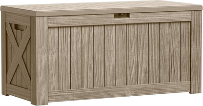 Greesum Outdoor Storage Box 120 Gallon Storage Bin with Lid for Patio Furniture, Garden Tools, Pool Supplies, Lockable, Waterproof and UV Resistant, Coffee