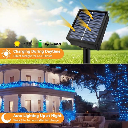 Solar String Lights Outdoor Waterproof 33ft 100LED 8 Modes Twinkle Lights Solar Fairy Lights for Patio, Garden Yard Party Wedding Tree Christmas Halloween Decoration, Blue