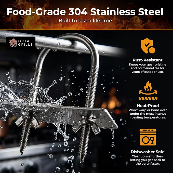 U-Bolt Fork Stainless Steel 5.5 Inches Long for Pig Spine Back Meat Trussing Tapered Prongs for Easy Insertion Rotisserie Parts for Whole BBQ Pig, Hog, Lamb Rotisserie Grill Accessories