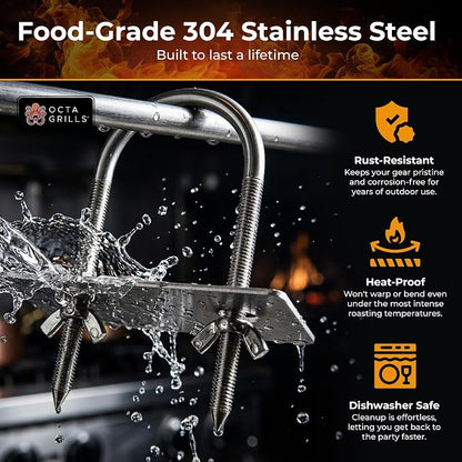 U-Bolt Fork Stainless Steel 5.5 Inches Long for Pig Spine Back Meat Trussing Tapered Prongs for Easy Insertion Rotisserie Parts for Whole BBQ Pig, Hog, Lamb Rotisserie Grill Accessories