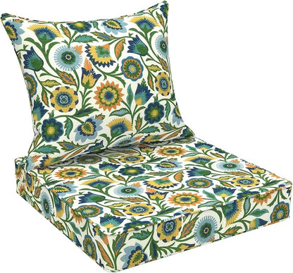 DYTXIII Outdoor Deep Seat Cushion Set, Water Repellent 24"x24" Patio Thick Cushions Replacement with Seat & Back Pillow for Patio Sofa, Wicker Chair, Couch - Fiesta Floral