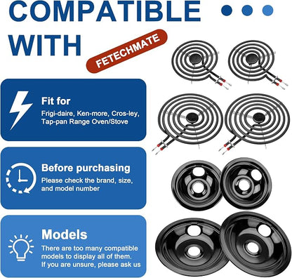 5304430149 5304430150 Black Porcelain Drip Pan & MP22YA Electric Stove Burner Replacement for F-rigidaire/Ken-more/T-appan, 318067041 318067051 Stove Drip Pans & Stove Burner Replacement by Fetechmate