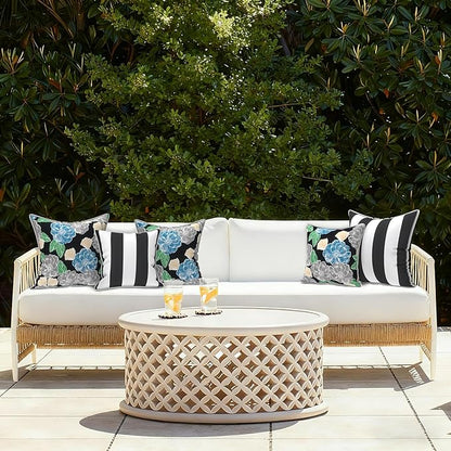 LVTXIII Outdoor Pillow Covers 18x18 Patio Waterproof Throw Pillow Cases Fade Resistant Accent Pillow Covers for Spring Summer Garden Decoration, Set of 2, Peony Garden