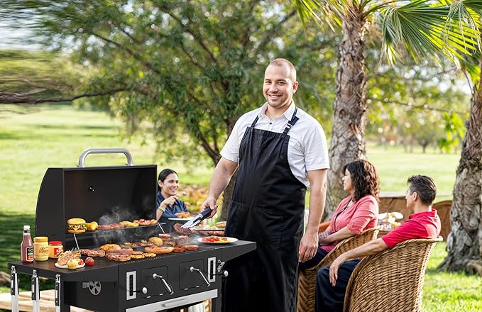 VICLLAX Extra-Large Premium Charcoal Grill - Smoker Grill with 600 sq in Cooking Space, Dual Adjustable Trays & Foldable Side Tables, Enamel-Coated Grills for Professional BBQ Experience