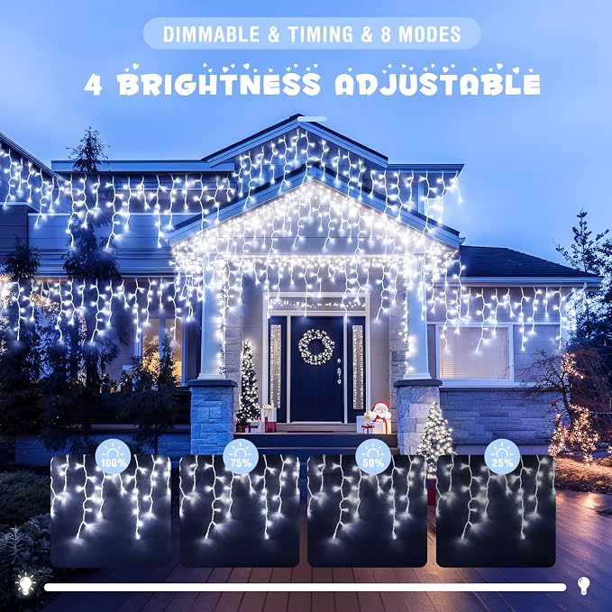 JMEXSUSS Christmas Icicle Lights for Outside, 800 LED White | Icicle Lights Plug in Outdoor Waterproof, Christmas String Lights for House Wedding Party Christmas Decorations