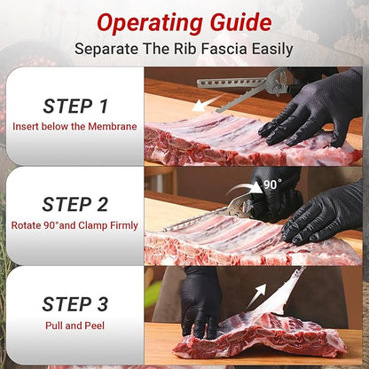 Upgrade Rib Membrane Removal Tool, Stainless Steel Membrane Remover for Ribs, Barbecue Accessories with Arc Clamp & Non-Slip Grip, Ideal Ribs Prep Tool for Home Cooks and Grilling