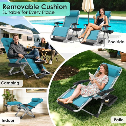 Suteck Oversized Zero Gravity Chair,29In XL Lounge Chairs | w/Removable Cushion&Headrest, Reclining Camping Chair w/Upgraded Lock and Footrest, Folding Patio Recliner for Indoor Outdoor