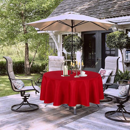 LUSHVIDA Round Outdoor Tablecloth with Umbrella Hole and Zipper, 60 Inch Red, Washable Waterproof Table Cloth Spill Proof Wrinkle Free Table Cover for Patio Spring Summer Picnic BBQS