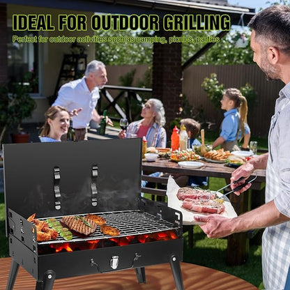 Portable Charcoal Grill, Foldable Mini Tabletop BBQ Grill with Lid, Charcoal Barbecue Grill for Outdoor Camping Cooking Picnic, 16.7 x 10 x17.7in