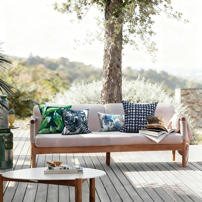 LVTXIII 2 Pack Outdoor Pillow Covers ONLY 18x18 Inch, Water-Repellent Square Decorative Cushion Covers for Patio Furniture, Garden, Sofa, Hanalei Lagoon