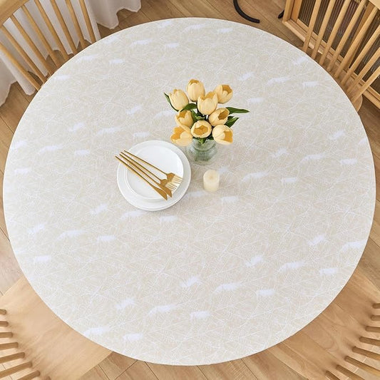 LIBERECOO Round Vinyl Fitted Tablecloth with Flannel Backing Elastic Edge Table Cover Waterproof Stain-Resistant Wipeable Tablecloths Fits 40-44 Inch Round Tables