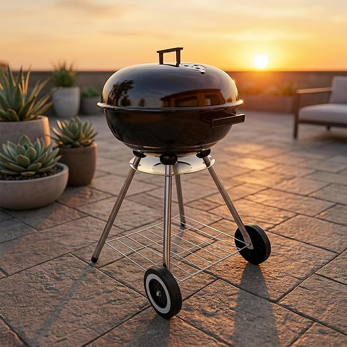 18 Inch Kettle Grill, Portable Charcoal Grill with Enamel Lid & Ash Catcher for Outdoor Camping and Small Patio Backyard