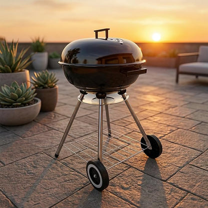 18 Inch Kettle Grill, Portable Charcoal Grill with Enamel Lid & Ash Catcher for Outdoor Camping and Small Patio Backyard