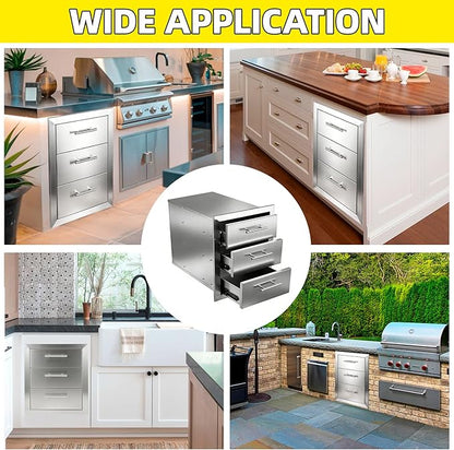 Outdoor Kitchen Drawers 18" W x 20.5" H x 20.5" D Stainless Steel Flush Mount Modular Cabinet, with Chrome Handle for Outdoor Kitchens or BBQ Island Patio Grill Station