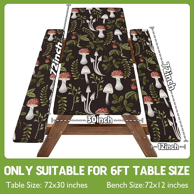 Picnic Table Cover with Bench Covers Waterproof Elastic Rectangle Furniture Fitted Table Cloth Tablecloth Glamping Camp Camper Camping Essentials Outdoor Road Trip Rv Car Travel Vacation Canping Gear