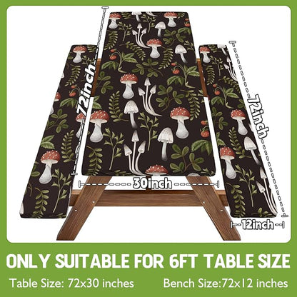 Picnic Table Cover with Bench Covers Waterproof Elastic Rectangle Furniture Fitted Table Cloth Tablecloth Glamping Camp Camper Camping Essentials Outdoor Road Trip Rv Car Travel Vacation Canping Gear