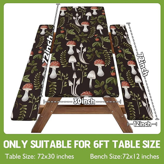 Picnic Table Cover with Bench Covers Waterproof Elastic Rectangle Furniture Fitted Table Cloth Tablecloth Glamping Camp Camper Camping Essentials Outdoor Road Trip Rv Car Travel Vacation Canping Gear
